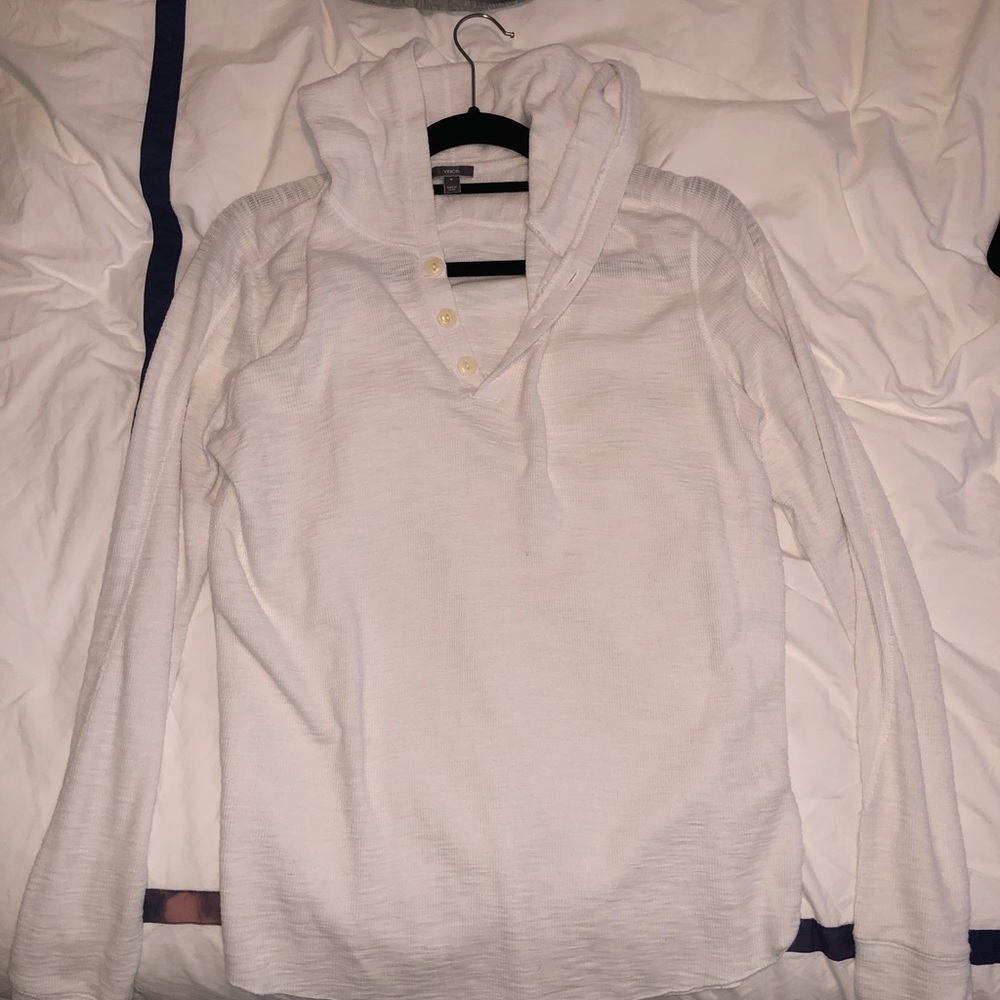 White waffle hooded Henley pullover